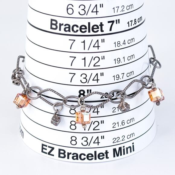 Vintage Sterling Silver 925 Orange Crystal Dice Charm Bracelet 8.5" - Picture 4 of 5